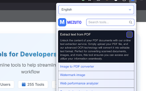 Mezuto Tools  from Chrome web store to be run with OffiDocs Chromium online