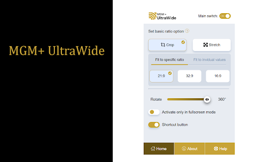 MGM+ UltraWide: custom fullscreen ratios  from Chrome web store to be run with OffiDocs Chromium online