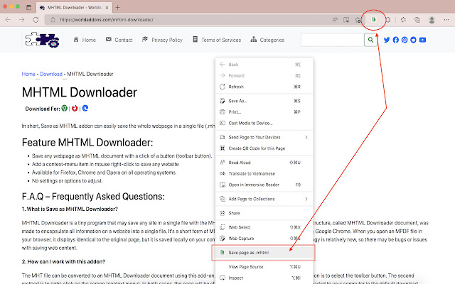 MHTML Downloader  from Chrome web store to be run with OffiDocs Chromium online