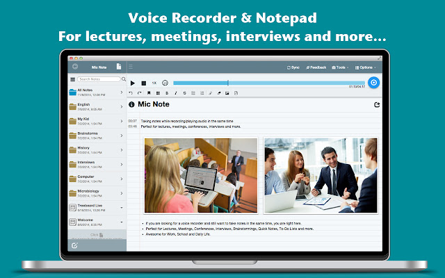 Mic NoteVoice Recorder  Notepad  from Chrome web store to be run with OffiDocs Chromium online