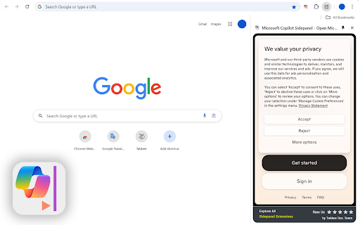 Microsoft Copilot Sidepanel Tabbee  from Chrome web store to be run with OffiDocs Chromium online
