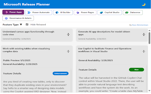 Microsoft Release Planner  from Chrome web store to be run with OffiDocs Chromium online