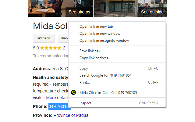 Mida Click to Call  from Chrome web store to be run with OffiDocs Chromium online