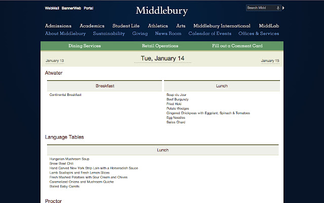 Middlebury Menu  from Chrome web store to be run with OffiDocs Chromium online