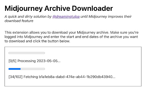 Midjourney Archive Downloader  from Chrome web store to be run with OffiDocs Chromium online