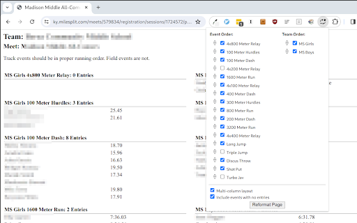 Milesplit Reformatter  from Chrome web store to be run with OffiDocs Chromium online