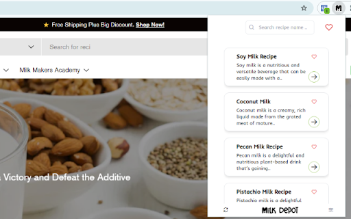 Milk Depot Recipes  from Chrome web store to be run with OffiDocs Chromium online