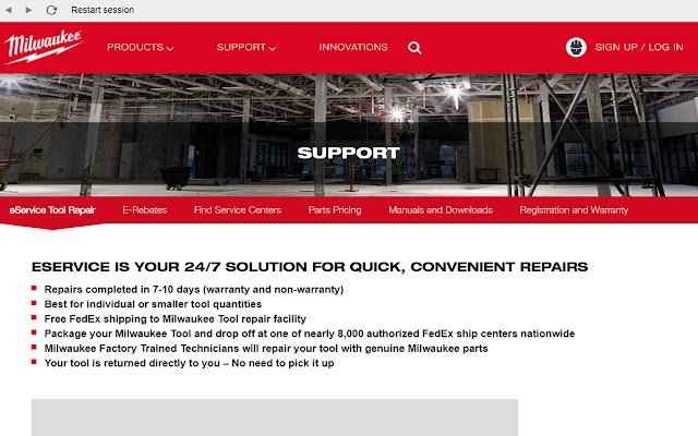 Milwaukee Tools eService Portal  from Chrome web store to be run with OffiDocs Chromium online