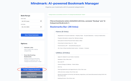 Mindmark: AI powered Bookmark Manager  from Chrome web store to be run with OffiDocs Chromium online