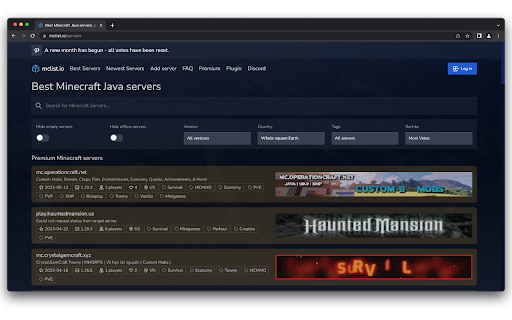 Minecraft Servers  from Chrome web store to be run with OffiDocs Chromium online