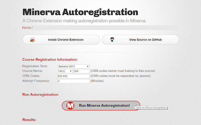 Minerva Autoregistration  from Chrome web store to be run with OffiDocs Chromium online