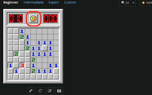 Minesweeper keyboard reset  from Chrome web store to be run with OffiDocs Chromium online