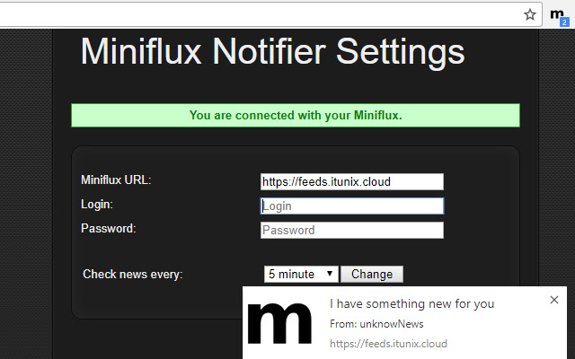 Miniflux Notifications  from Chrome web store to be run with OffiDocs Chromium online