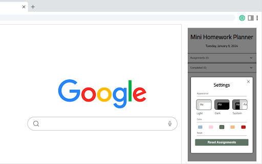 Mini Homework Planner  from Chrome web store to be run with OffiDocs Chromium online