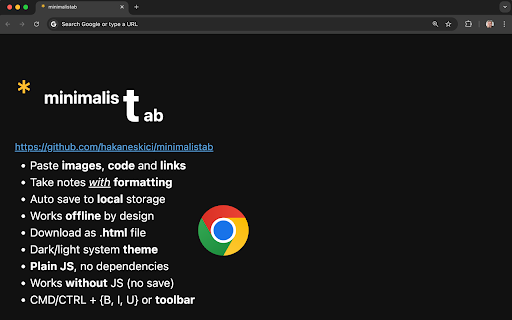 Minimalistab from Chrome web store to be run with OffiDocs Chromium online Minimalistab from Chrome web store to be run with OffiDocs Chromium online