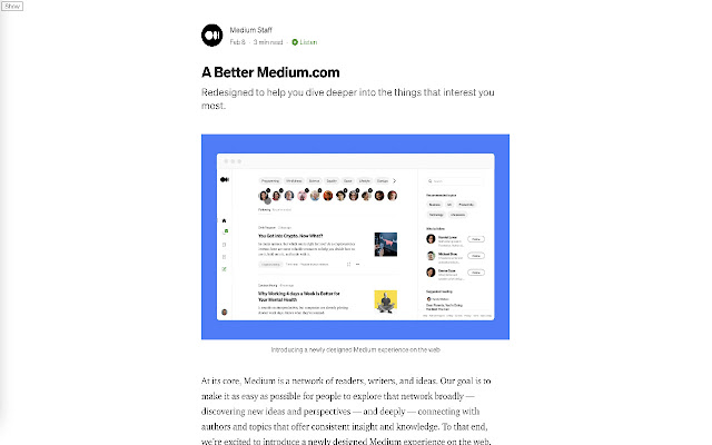 Minimalistic Medium.com  from Chrome web store to be run with OffiDocs Chromium online