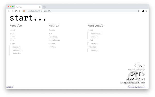 Minimalist New Tab Page  from Chrome web store to be run with OffiDocs Chromium online
