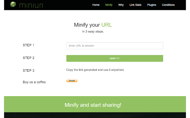 miniuri URL shortener extension  from Chrome web store to be run with OffiDocs Chromium online