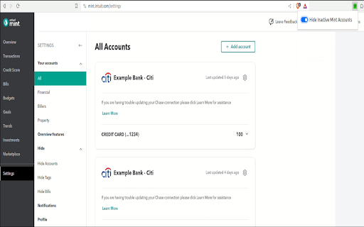 Mint Inactive Account Hider  from Chrome web store to be run with OffiDocs Chromium online