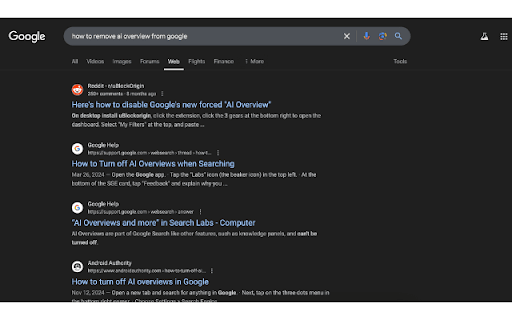 Minus AI Google Search Extension  from Chrome web store to be run with OffiDocs Chromium online