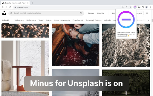 Minus for UnsplashRemove Unsplash+  from Chrome web store to be run with OffiDocs Chromium online