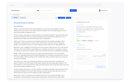MinutesLink: Record, Transcribe  Summarize Meetings  from Chrome web store to be run with OffiDocs Chromium online