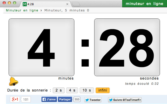 Minuteur  from Chrome web store to be run with OffiDocs Chromium online