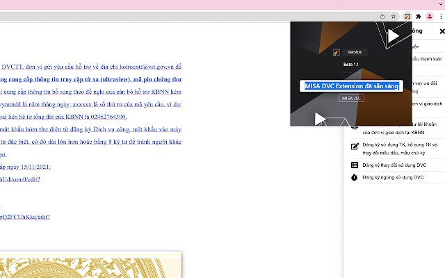 MISA DVC Extension  from Chrome web store to be run with OffiDocs Chromium online