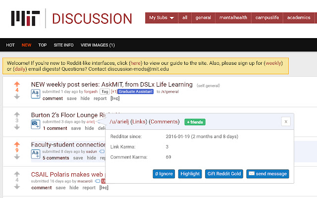 MIT Discussion Enhancement Suite  from Chrome web store to be run with OffiDocs Chromium online