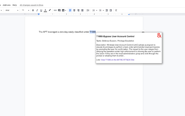 MITRE ATTCK Lookup Extension  from Chrome web store to be run with OffiDocs Chromium online