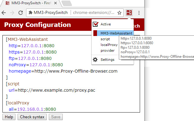MM3 ProxySwitch  from Chrome web store to be run with OffiDocs Chromium online