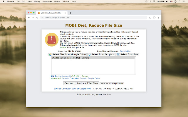 MOBI Diet, Zmniejsz rozmiar pliku ze sklepu internetowego Chrome do uruchomienia z OffiDocs Chromium online