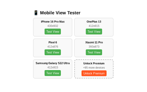 Mobile View Tester  from Chrome web store to be run with OffiDocs Chromium online
