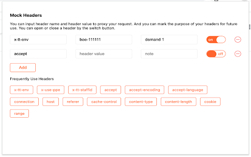 Mock Headers  from Chrome web store to be run with OffiDocs Chromium online