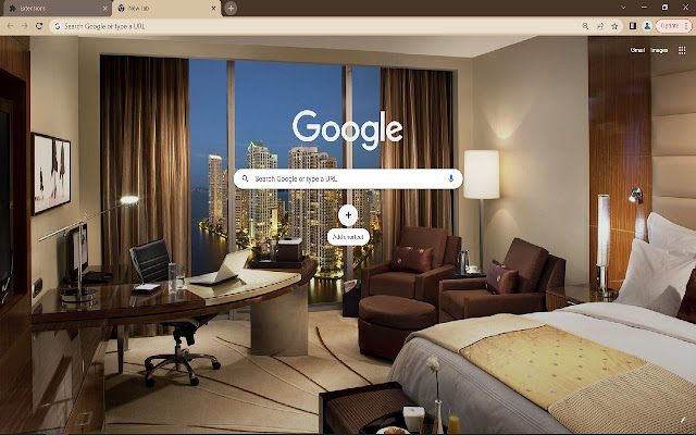 Modern interior room Browser Theme  from Chrome web store to be run with OffiDocs Chromium online