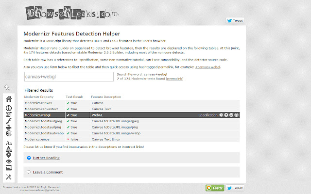 Modernizr Helper  from Chrome web store to be run with OffiDocs Chromium online