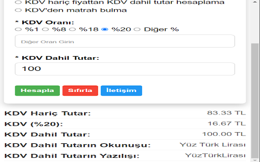Modern KDV Hesaplayıcı  from Chrome web store to be run with OffiDocs Chromium online