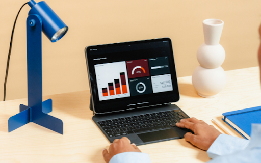 Modern Workspace with a Touch of Blue  from Chrome web store to be run with OffiDocs Chromium online