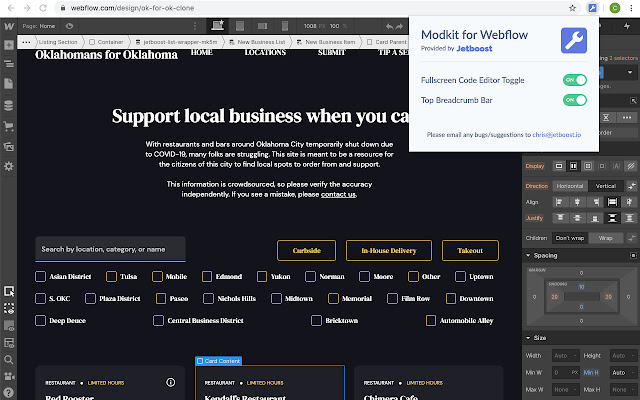Modkit for Webflow  from Chrome web store to be run with OffiDocs Chromium online