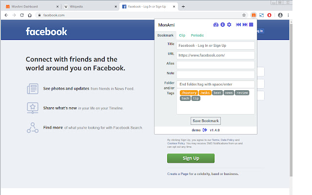 MonAmi Bookmarks, Clips, Scheduled browsing  from Chrome web store to be run with OffiDocs Chromium online