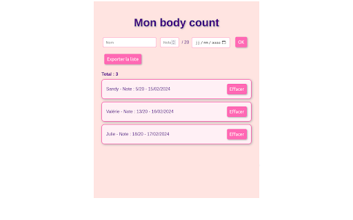 Mon Body Count  from Chrome web store to be run with OffiDocs Chromium online