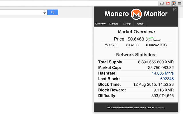 Monero Monitor  from Chrome web store to be run with OffiDocs Chromium online