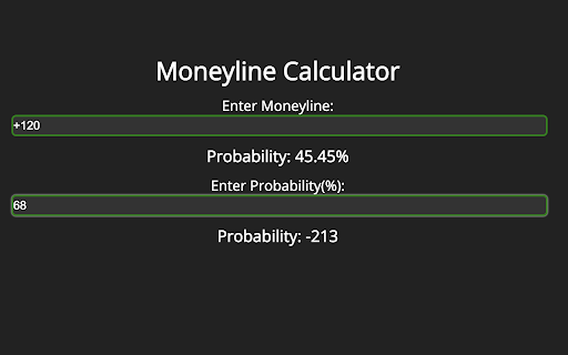 Moneyline Calculator  from Chrome web store to be run with OffiDocs Chromium online