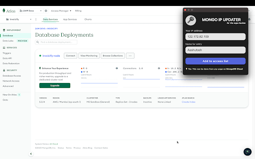 Mongo IP Updater  from Chrome web store to be run with OffiDocs Chromium online