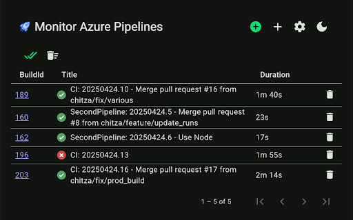 Monitor Azure Pipelines  from Chrome web store to be run with OffiDocs Chromium online