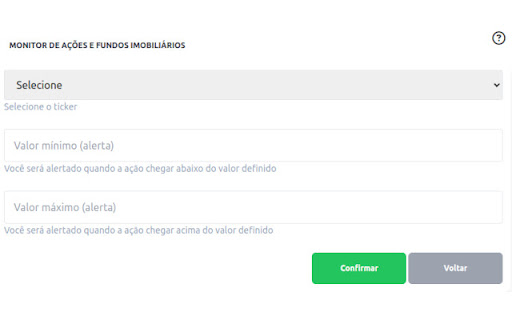 Monitor de Ações e Fundos Imobiliários  from Chrome web store to be run with OffiDocs Chromium online
