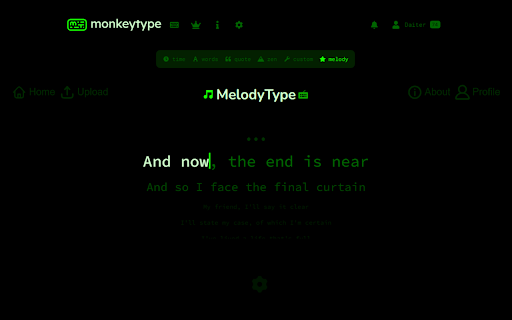 MonkeyType X MelodyType  from Chrome web store to be run with OffiDocs Chromium online