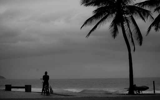 Monochrome Photo of Person Standing on Seashore  from Chrome web store to be run with OffiDocs Chromium online