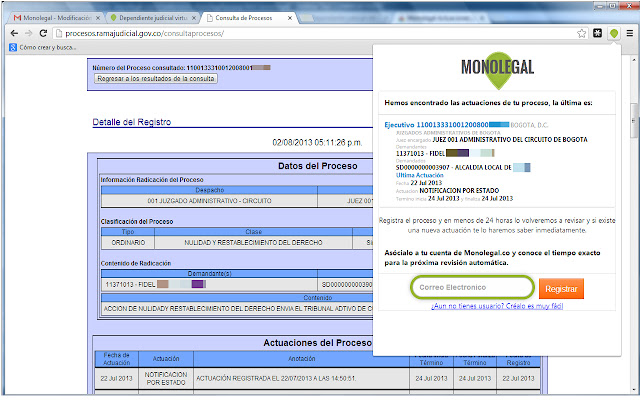 Monolegal Actuaciones judiciales al instante  from Chrome web store to be run with OffiDocs Chromium online