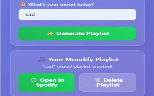Moodify AI Playlist generator in Spotify  from Chrome web store to be run with OffiDocs Chromium online